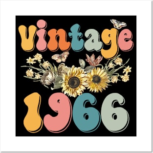 Vintage 1966 Sunflower Floral Retro Groovy 57th Birthday Posters and Art